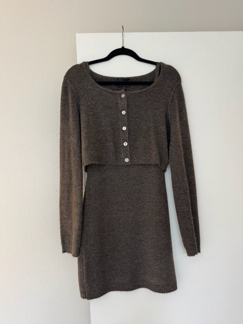 Line & Dot Charcoal Grey/hint of brown mini dress & cardigan set! Size S